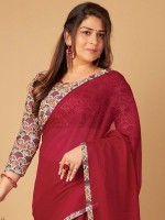 Maroon Fancy Dyed Digital Print Saree